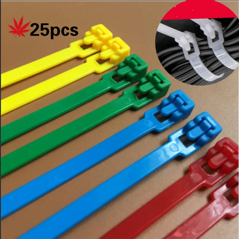 

5x200mm/8x200mm releasable Cable Ties 25pcs Colored Plastics cable ties reusable Loop Wrap Nylon zip ties BundleTies