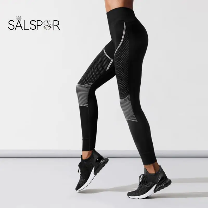 

SALSPR Sexy Black Leggings Women Gym Fitness Sports Leggins High Waist Mesh Printed Pants Exercise Yoga Sportswear Clothes