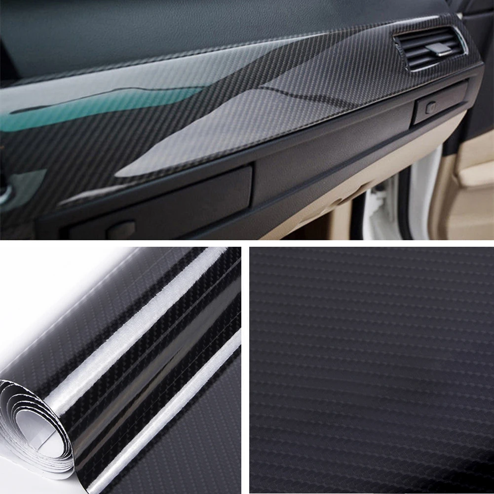 

Roll Car Gloss Carbon Fiber Vinyl Wrap Decal 12*60\" DIY Interior Ultra