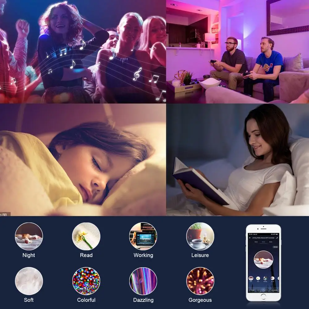 Светодиодный светильник 5 в пост. Тока 12 В 24 Bluetooth Wi-Fi RGB-управление управление