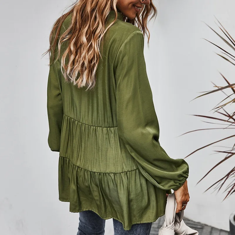 

Women Clothes Autumn Blouse New Solid Color Blouse Fashion V-neck Long Sleeved Shirts Female Simple Shirt Women Tops Loose