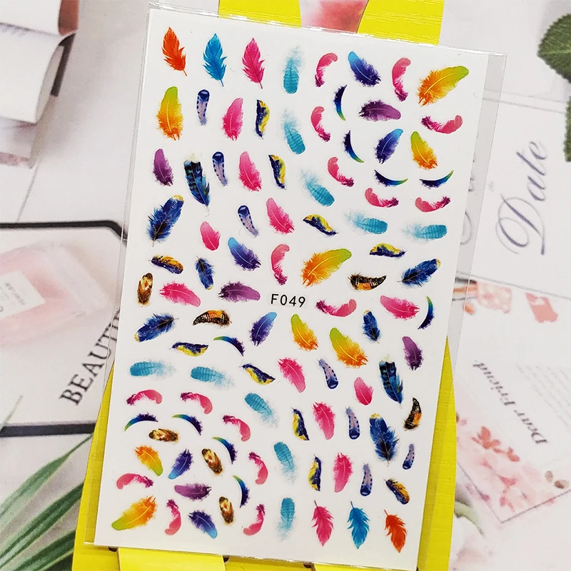 3D наклейки для ногтей с цветными птицами перо конструкции нейл-арта украшения из