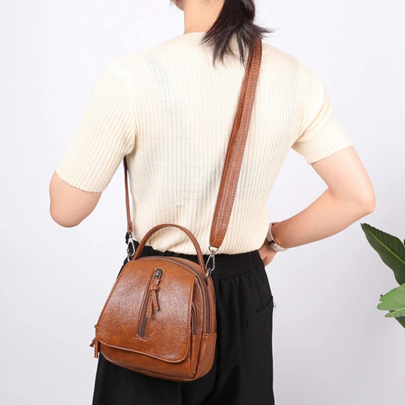 

Ladies Retro Leather Shoulder Bag Large Capacity Double Compartment