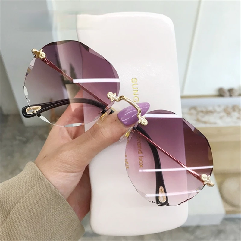 

Rimless Cat Eye Sunglasses Women Trendy Sun Glasses Ladies Gradient Shades Framless Eyewear UV400 Mirror