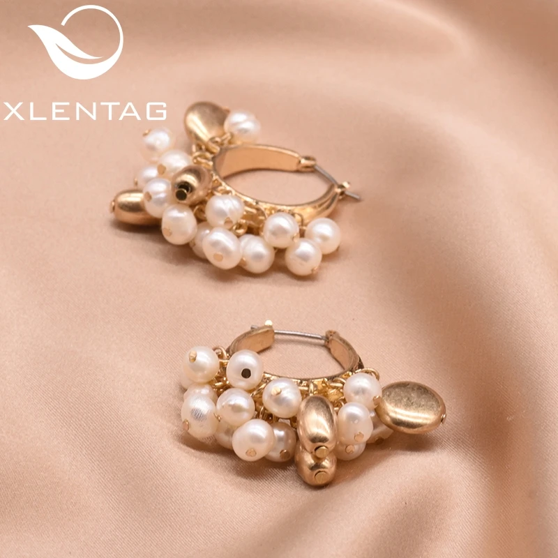 Женские серьги капли XlentAg ручной работы с натуральным жемчугом и кисточками