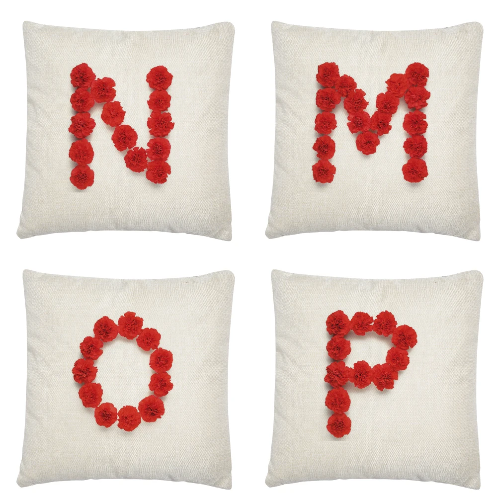 

Rose mosaic letter pattern Linen Cushion Cover Pillow Case for Home Sofa Car Decor Pillowcase 45X45cm