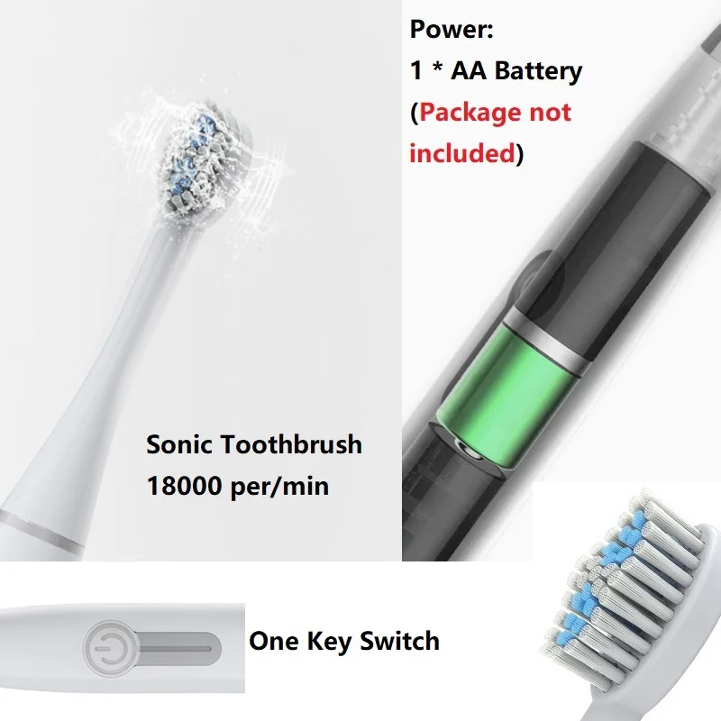 Щетка Зубная электрическая с 3 насадками без аккумулятора для гигиены полости