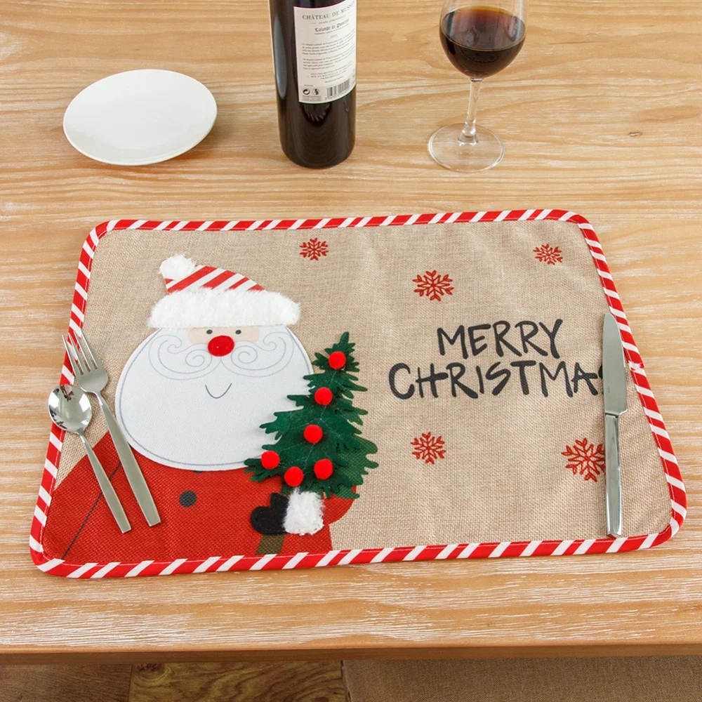 Christmas Placemat Snowman Santa Claus Merry Decoration For Home Navidad Dining Table Supplies Ornaments | Дом и сад