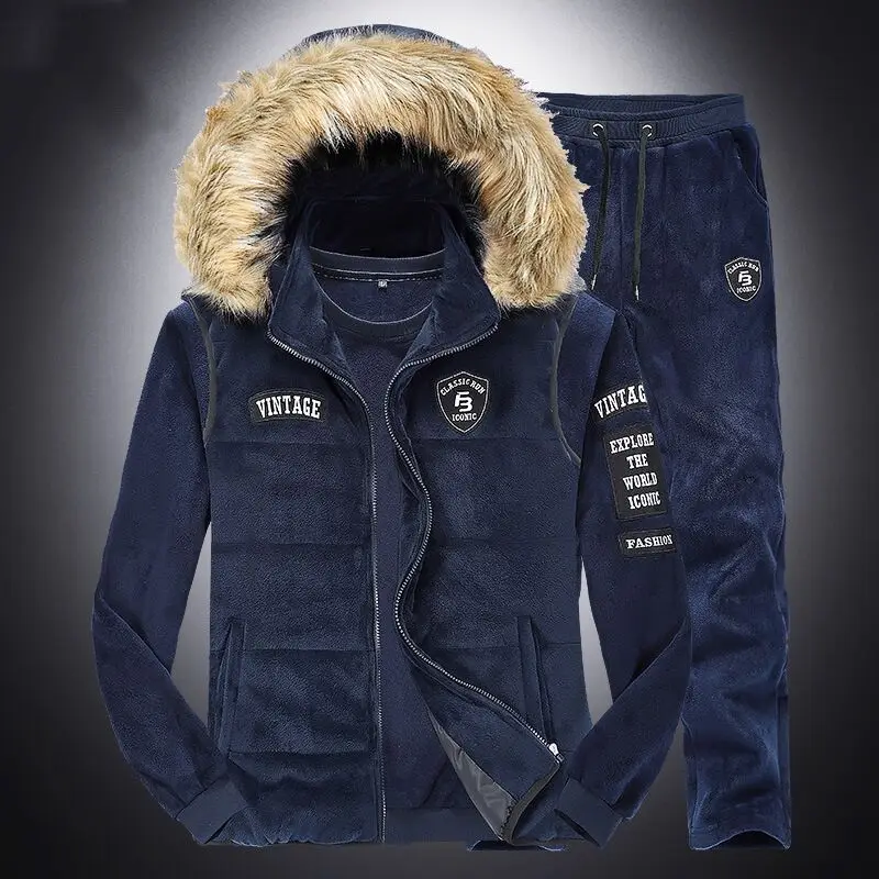 Мужские костюмы из трех предметов толстая толстовка с капюшоном жилет мужская