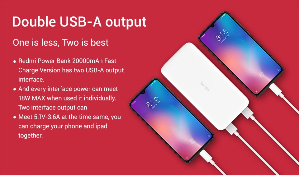 Внешний аккумулятор Xiaomi Redmi 20000 мАч, портативное зарядное устройство, блок питания с двумя USB USB-C, двусторонняя быстрая зарядка, внешний аккумулятор
