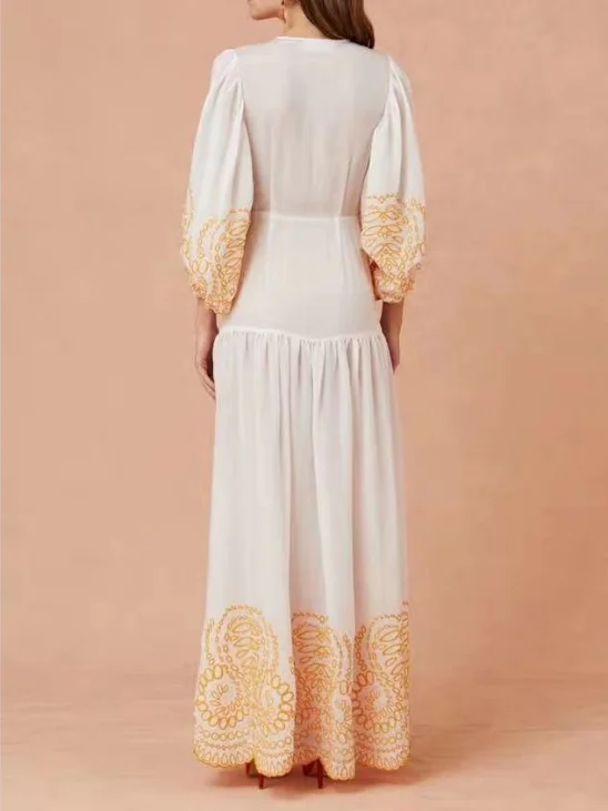 

High Quality Long Dress Elegant Lantern Sleeve Vintage Banquet Low Bosom Celebrity Party Dresses Sexy Fashion Dress