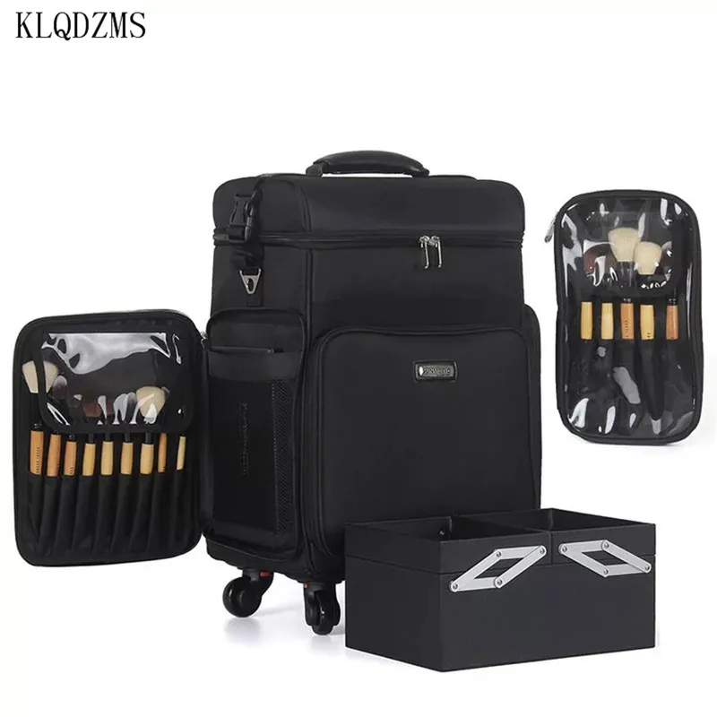 KLQDZMS Oxford Multifunctional Makeup Nail Art Box Cosmetics Trolley Travel Suitcase With Wheels