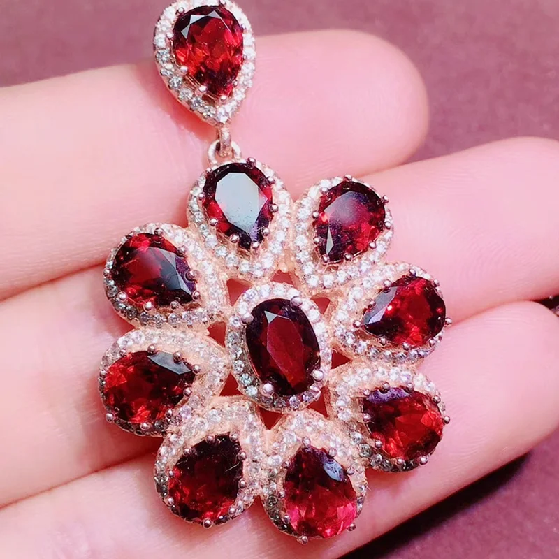 Натуральный настоящий красный гранат цветок роскошное большое ожерелье с