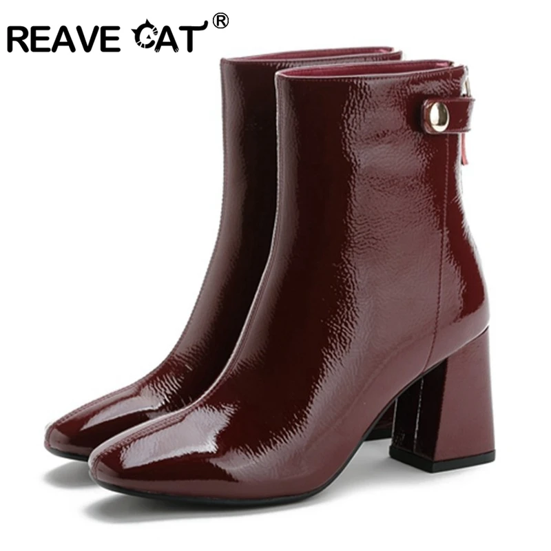 

Женские ботильоны из натуральной кожи на квадратном каблуке, с круглым носком