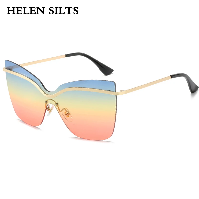 

Fashion Shield Cat eye Sunglasses Women Oversized One Piece Colorful Women SunGlasses Metal Trend Unique Female Rimless Eyewear