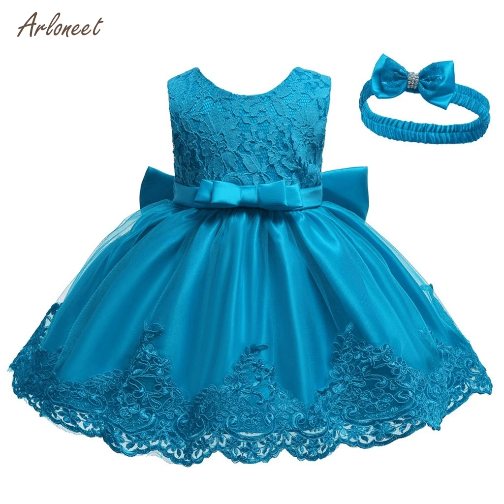 ARLONEET kid baby girls dress Lace Bowknot Princess Wedding Formal Tutu Dress+Headband Set vestido de princesa infantil 2019 | Детская