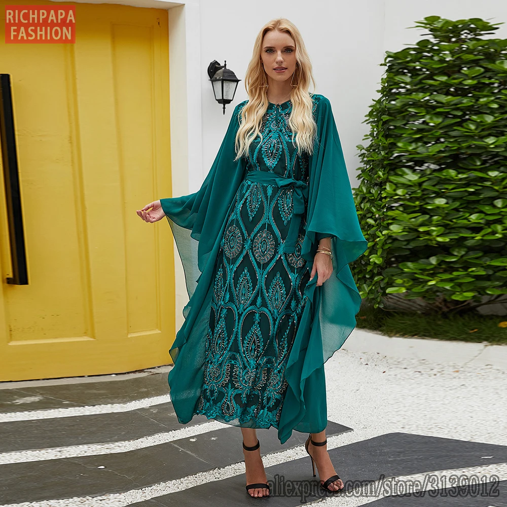 ИД блестки вышивка Abaya Дубай Турция хиджаб мусульманское платье кафтан платья