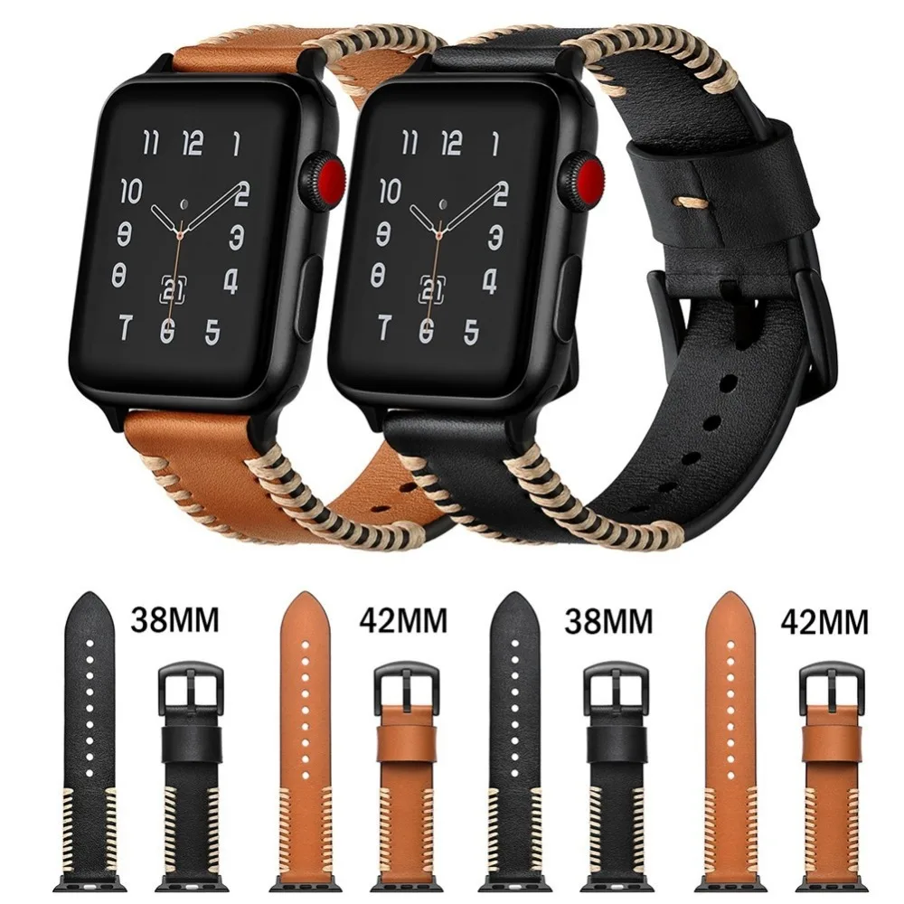 Ремешок для часов apple Watch 4 Band с белым проводом ремешок из натуральной кожи Serise 3 2 1