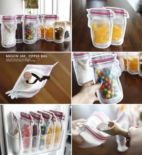 4 шт./партия многоразовые портативные сумки на молнии с баночкой Mason Jar для домашнего хранения герметичные пакеты для хранения пищевых продуктов мешочки для закусок сэндвич Ziplock