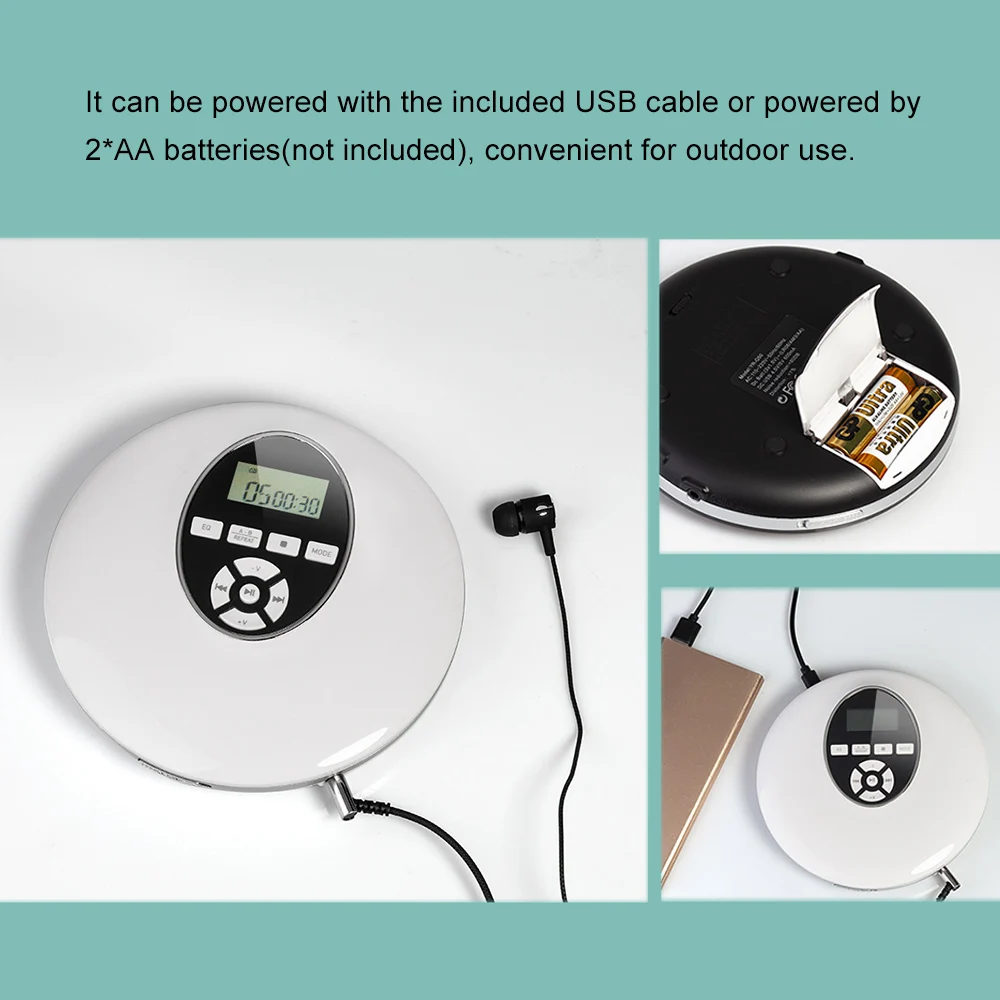 YR-Q50 Round Style Portable CD Player Headphone HiFi Music Reproductor Walkman Discman With AUX Cable Support TF Card | Электроника