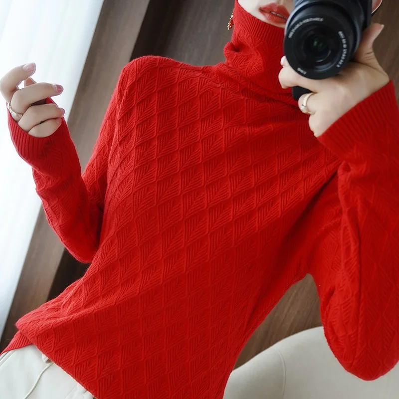 

2021 winter cashmere turtleneck sweater women's head high collar sweater women's Pullover solid color large size Thicken Jumper
