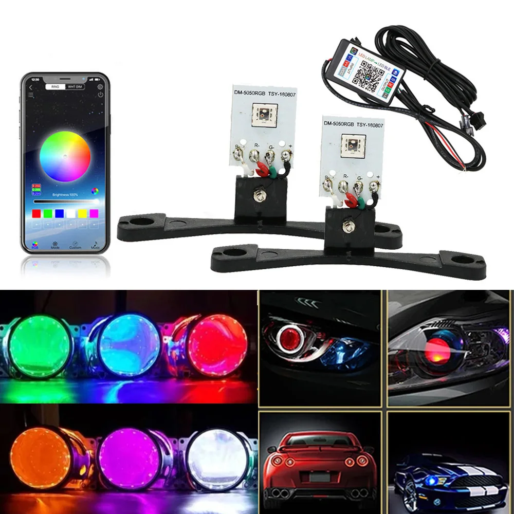 

YSY Demon Eyes LED Bluetooth APP RGB Evil Devil Eye 5050 Автомобильные мотоциклетные фары для 2,8-дюймовых ксеноновых линз проектора BI 1 комплект