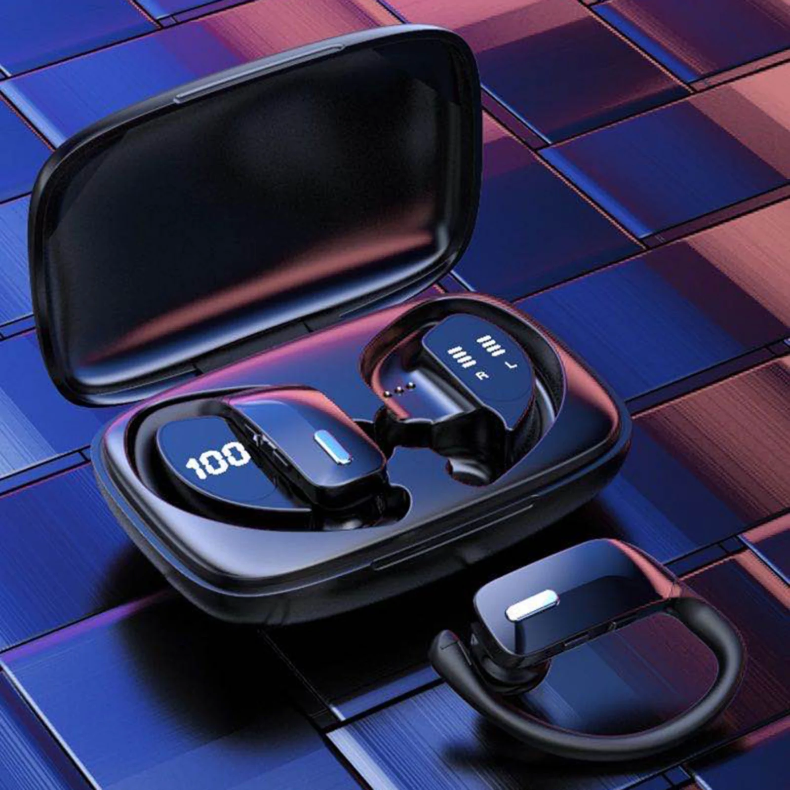 

T17 Wireless Bluetooth-compatible Earphones Handsfree Sport Earbuds Waterproof Ear Hook Headsets With Microphone 80H Standby