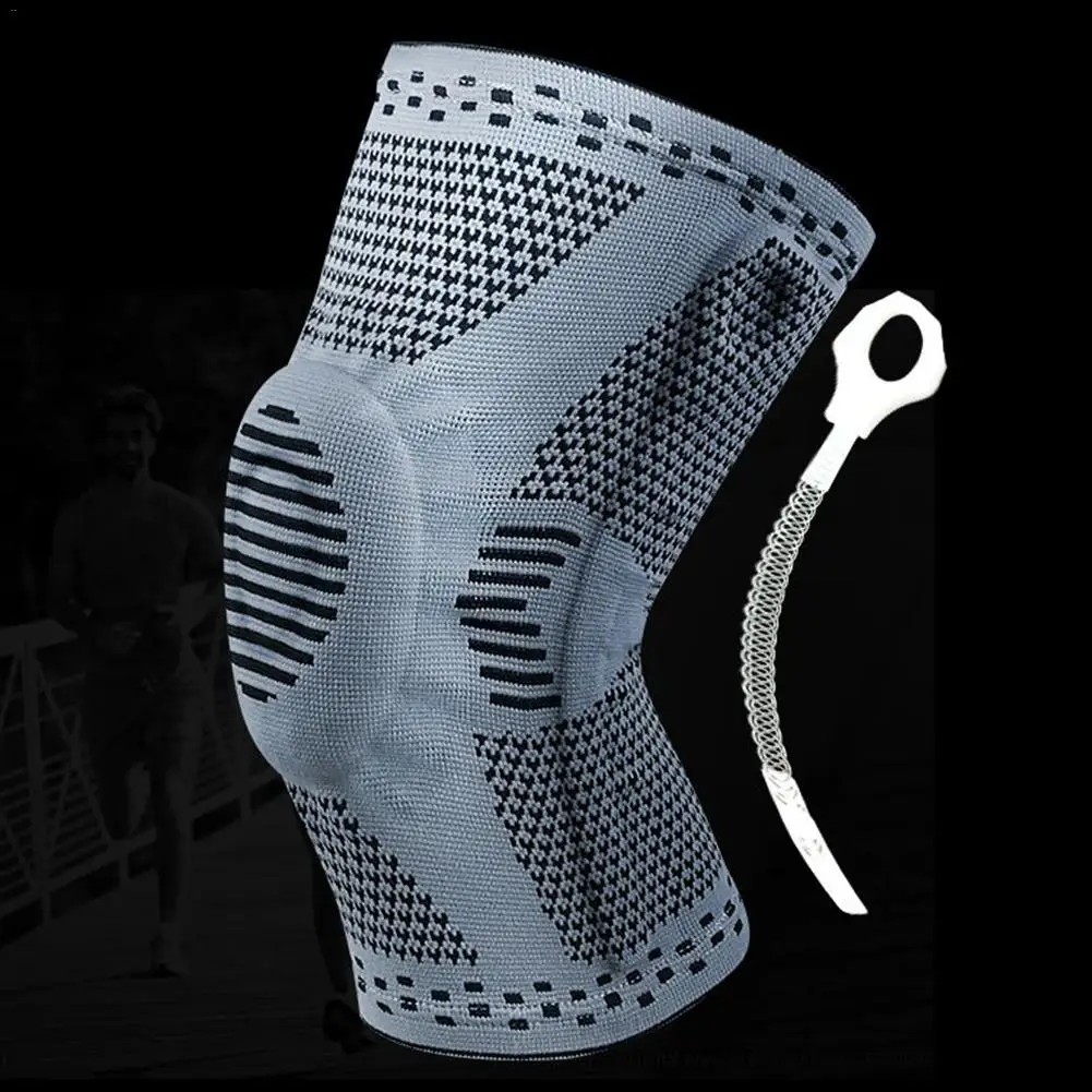 1PC Sports Kneepad Men Pressurized Elastic Knee Pads Support Fitness Gear For Basketball Volleyball Brace Protector Silicone Pad | Спорт и