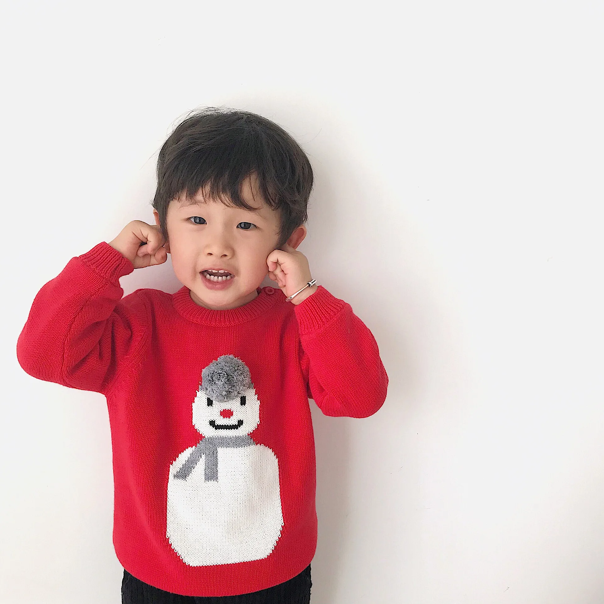 Tonytaobaby Новая коллекция зимней одежды для маленьких мальчиков Одежда для детей, Одежда для девочек красного цвета, Рождественская одежда со снеговиком, детский вязаный свитер для девочки детский свитер, пуловер, свитер