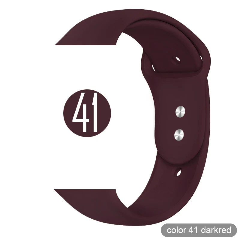 Мягкий силиконовый спортивный ремешок для Apple Watch 5 4 3 2 1 38 мм 42 мм, резиновый ремешок для часов Iwatch series 5 4 40 мм 44 мм - Цвет ремешка: 41 Dark Red