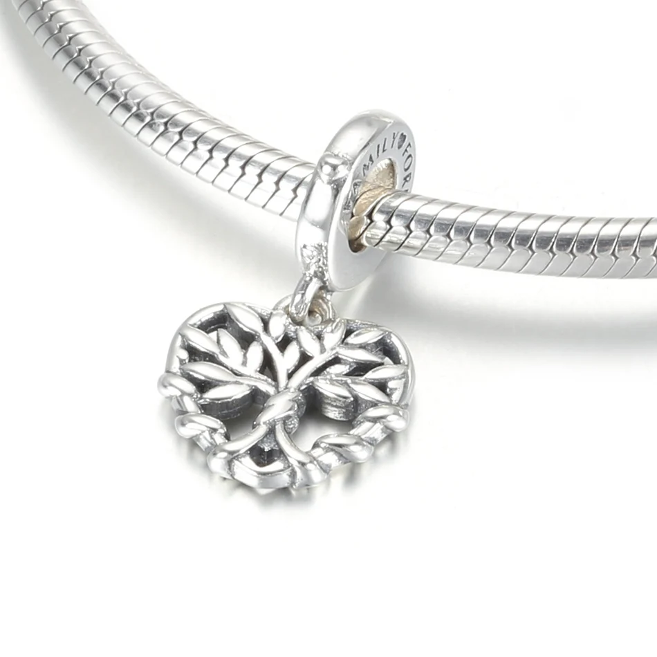 

Authentic S925 Silver Pendant Bead for Women Bracelet Bangle Openwork Family Tree Dangle Heart Charm DIY Jewelry