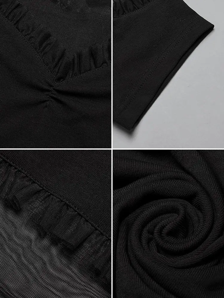 Женская Черная Футболка в стиле панк с оборками и сеткой Goth OPT363TD|Футболки| |