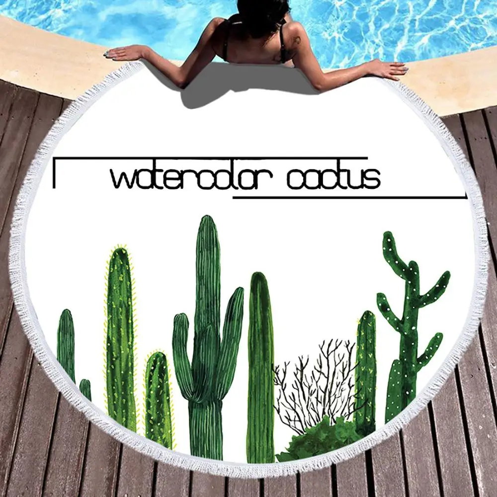 Зеленое растение кактус мраморные листья Пляжное банное полотенце круглое море