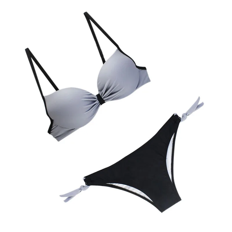 Сексуальное бикини с низкой талией, одноцветная Женская одежда, комплект бикини с пуш-ап, бразильский купальник для плавания, женские костюмы, бандажные бикини