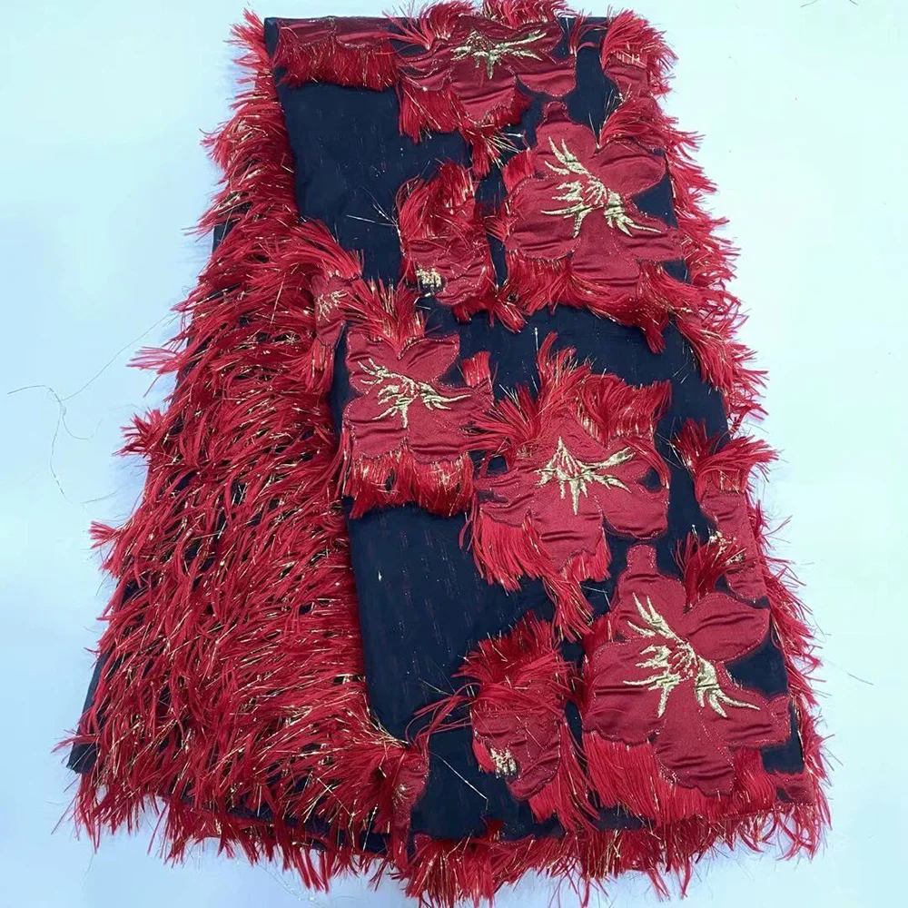 

Cotton Lace Dress Fabric bronzing wonderful golden color ADPS27 brocade material with colorful tassels Swill Voile Lace Fabric