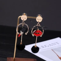 lipstick lip hair ball drop earrings luxury new design red pink for woman earrings accessories