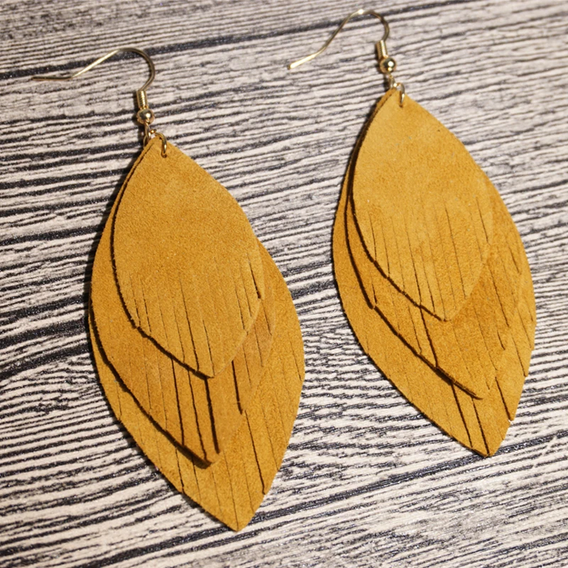 Женские трехслойные серьги Cpop из натуральной козьей кожи с натуральным пером