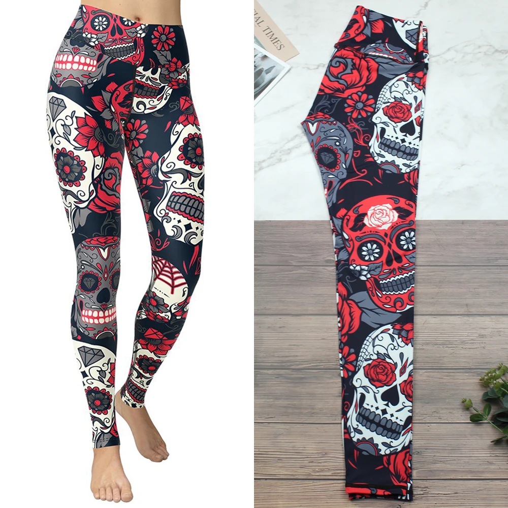 

Женские штаны для йоги с высокой талией и принтом черепа