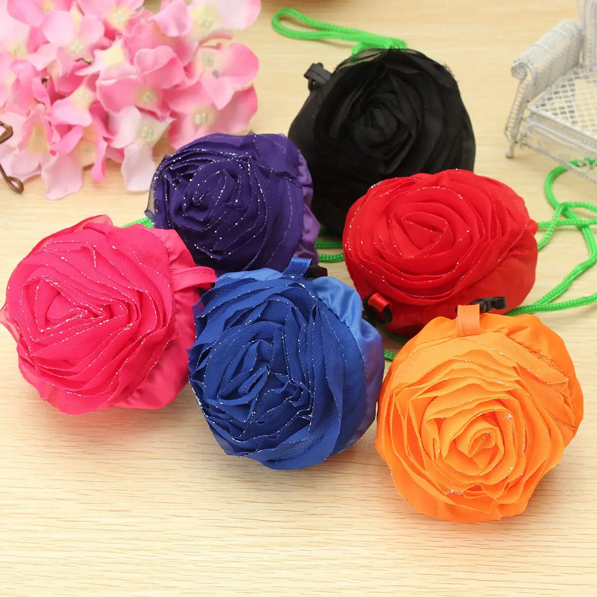 

Rose Flowers Foldable Shopping Bags Storage Bag Handbag Reusable Folding Grocery Nylon Large Bag Tote for Ladies Girls