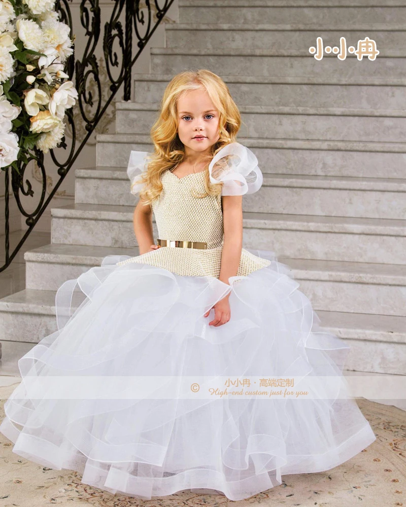 Customized Flower Girls Dresses for Wedding Ball Gowns Floor Length Pageant Gown Girls First Communion Dresses AG0442
