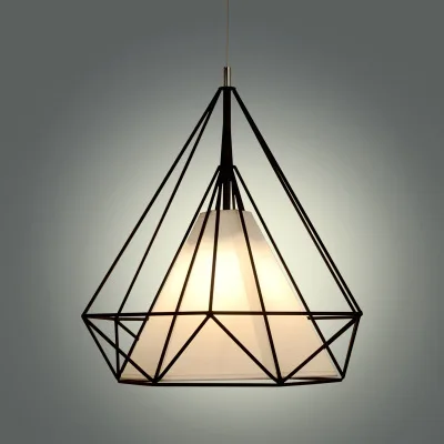 Modern Diamond Iorn Led Pendant Chandelier Lighting Simple Fabric Shades Dining Room LED Chandeliers Light Loft Led Hanging Lamp