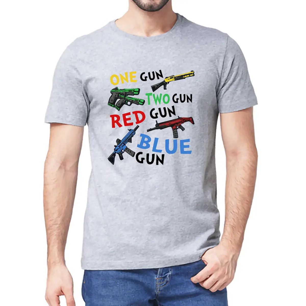 

Футболка унисекс, один пистолет, два пистолета, Красный пистолет, синий пистолет, забавная Мужская футболка из 100% хлопка с короткими рукавам...