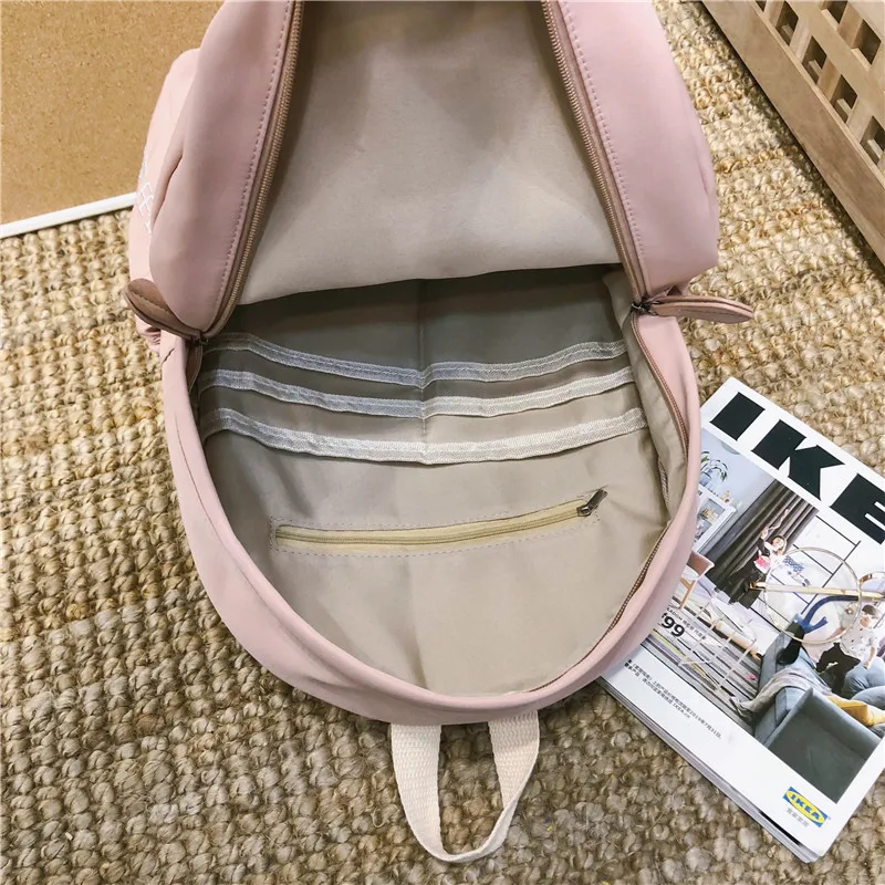Pink Backpack Waterproof Nylon Women Travel Backpacks Solid Japanese style School Bag for Teenage Girls With Chinese characters | Багаж и