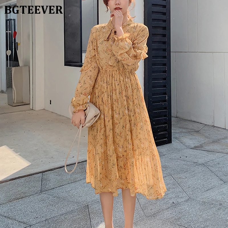 BGTEEVER весеннее шифоновое платье с круглым вырезом на шнуровке цветочным принтом