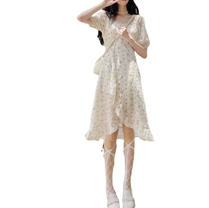 

French Short Sleeve Elegant Summer Dresses Women Sexy One Piece Dress Korean Design Evening Party Dress Females