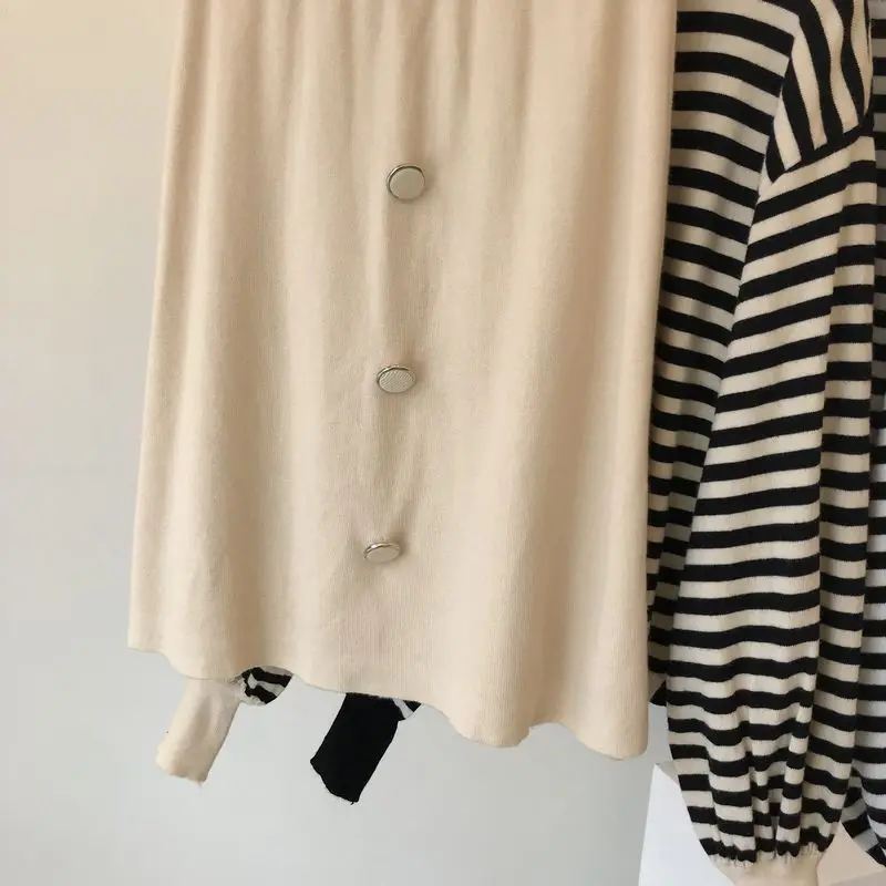 Neploe, маленький аромат, Chandal Mujer, винтажный, для взрослых, полосатый, вязаный, Женский комплект, Осень-зима, короткий кардиган+ широкие штаны, 46470