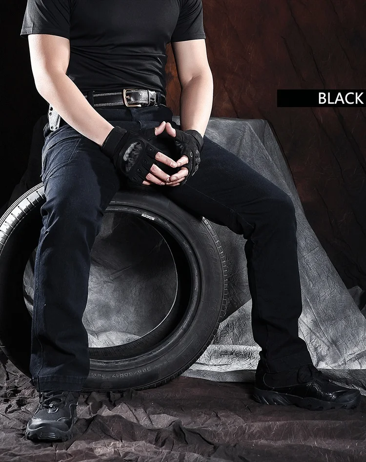 Men Tactical Jeans Stretchy Denim Trousers Comfortable Full Length Multi Pockets Commuter Wear resistant Work Denim Pants  S-2XL