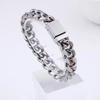 gold stainless steel cuban link chain bracelets for men 23cm fashion high polished name logo laser charm bracelet jewelry