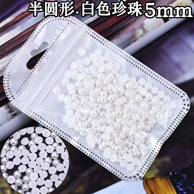 harlf white 5mm 300 100-1200 шт 2 3, 4, 5, 6,7 мм круглые половинки кремового белого жемчуга цвета слоновой кости с плоской задней стороной, блестящие драгоценные камни из смолы и акрила с плоской задней поверхностью для украшения ногтей - Цвет: harlf white 5mm 300