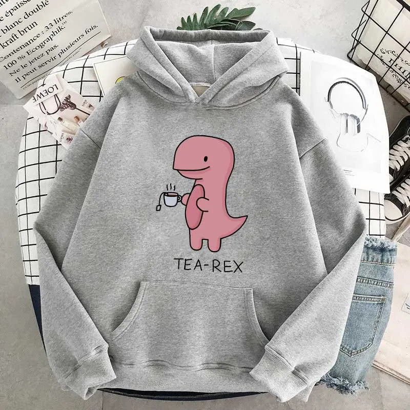 

Cartoon Dinosaur Print Hoodies Women Casual Long Sleeve Loose Hooded Sweatshirt Casual Sports Shirt Ladies Clothing Pullover top